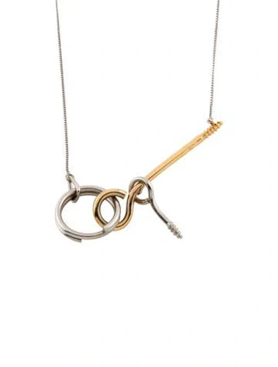 Pre-owned Balenciaga Two-tone Screw & Key Tools Pendant Necklace, 26" In Multi