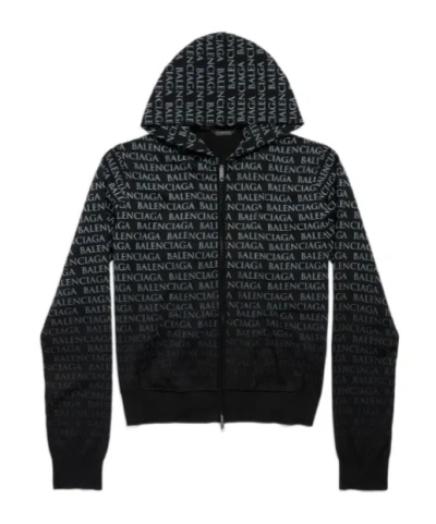 Balenciaga Type Fade Hoodie Small Size Zip-up Hooded Sweatshirt In Black