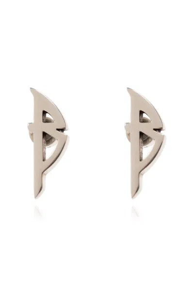 Balenciaga Typo Stud Earrings In Silver