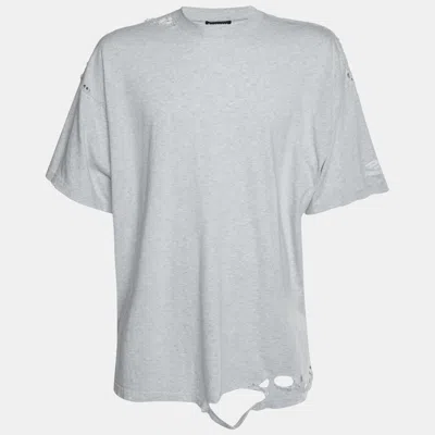 Pre-owned Balenciaga Unfit Grey Distressed Jersey Oversized T-shirt M In Gray