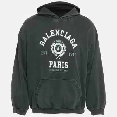 Pre-owned Balenciaga Unifit Grey Varsity Print Cotton Hoodie Xl In Gray
