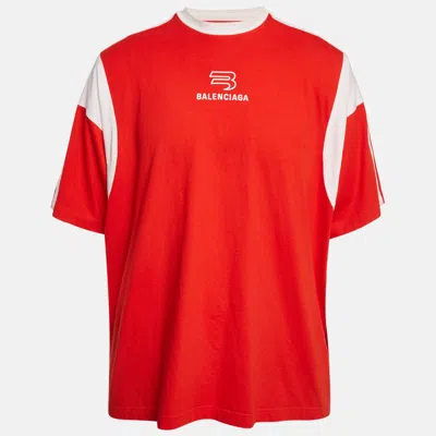 Pre-owned Balenciaga Unifit Red Logo Print Jersey Oversized T-shirt L
