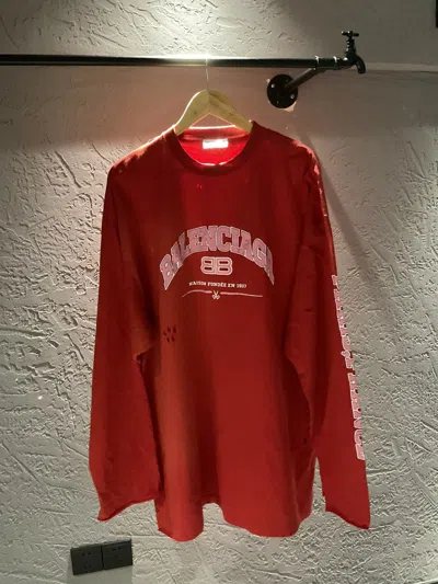 Pre-owned Balenciaga Unifit Red Logo Ripped Oversized Long Sleeve
