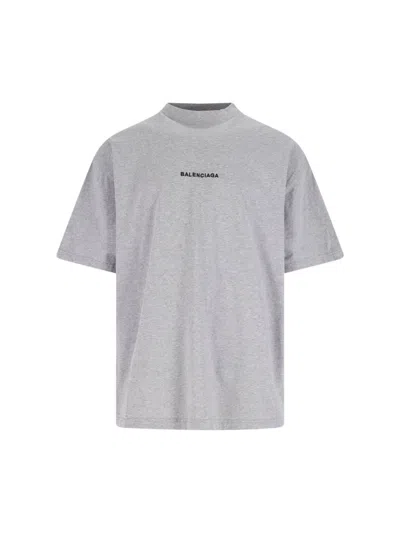 Balenciaga Logo Embroidered Crewneck T-shirt In Gray