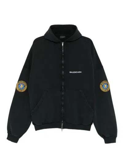 Balenciaga Uniform-patch Hoodie In Black