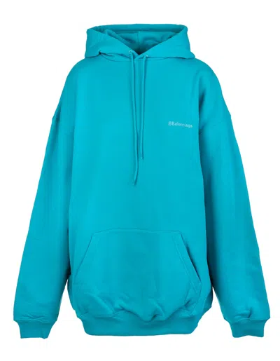 Pre-owned Balenciaga Unisex Bb Oversize Hoodie In Turquoise In Blue