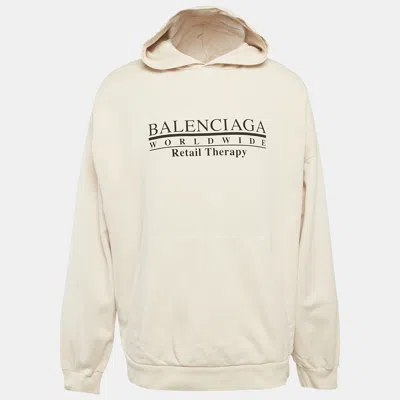 Pre-owned Balenciaga Unisex Beige Retail Therapy Print Cotton Hoodie L