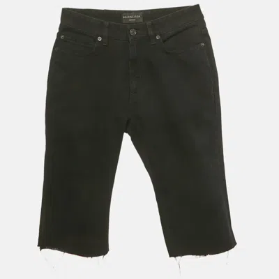 Pre-owned Balenciaga Unisex Black Denim Raw Edge Shorts M Waist 29"