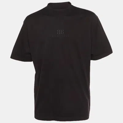 Pre-owned Balenciaga Unisex Black Logo Embroidered Crewneck T-shirt M