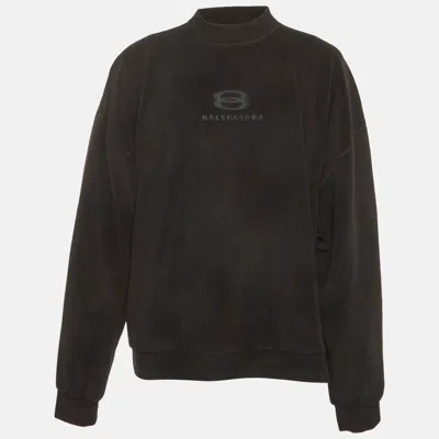 Pre-owned Balenciaga Unisex Black Logo Embroidered Fleece Sweatshirt M