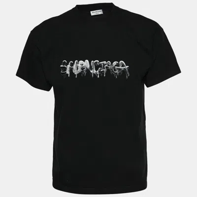 Pre-owned Balenciaga Unisex Black Logo Print Jersey T-shirt M
