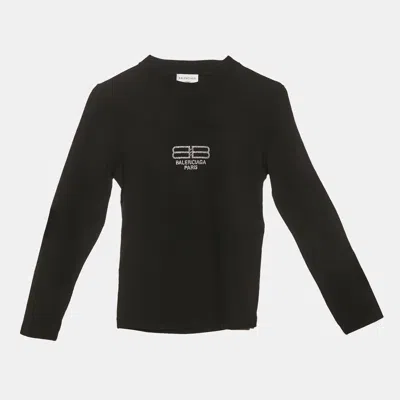 Pre-owned Balenciaga Unisex Black Logo Rhinestone Jersey Fitted T-shirt M