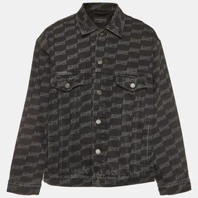 Pre-owned Balenciaga Unisex Black Monogram Cotton Long Sleeve Denim Jacket S