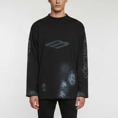 Pre-owned Balenciaga Unisex Black Printed Jersey Distressed T-shirt L
