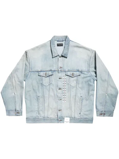 Balenciaga Dirty Blue Denim Jacket With Size Stickers For Men In Clear Blue