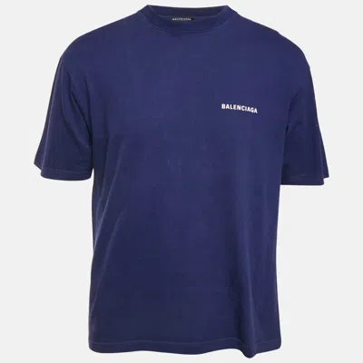 Pre-owned Balenciaga Unisex Blue Logo Print Jersey T-shirt Xs