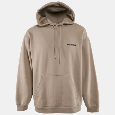 Pre-owned Balenciaga Unisex Brown Logo Embroidered Cotton Hooded Sweatshirt M