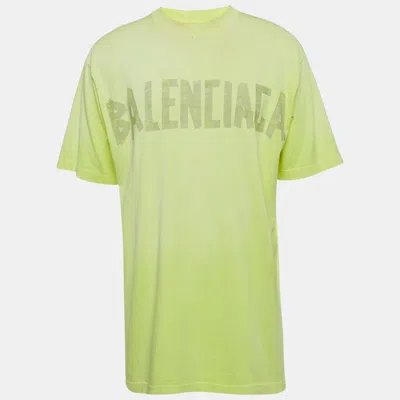 Pre-owned Balenciaga Unisex Florescent Yellow Tape Logo Print Jersey Oversized T-shirt Xxs