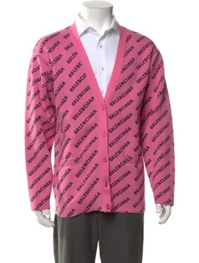 Pre-owned Balenciaga Unisex Graphic Print Cardigan In Pink