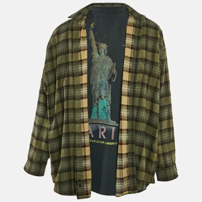 Pre-owned Balenciaga Unisex Green Checks Distressed Cotton T-shirt And Shirt L
