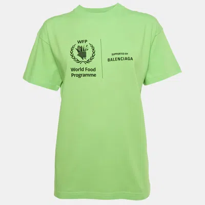 Pre-owned Balenciaga Unisex Neon Green Wfp Print Jersey Crewneck T-shirt Xs