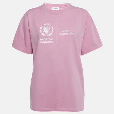 Pre-owned Balenciaga Unisex Pink Wfp Print Jersey Crewneck T-shirt L