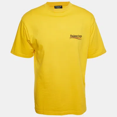 Pre-owned Balenciaga Unisex Yellow Logo Embroidered Jersey T-shirt Xxs