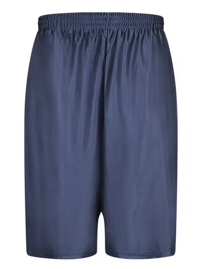 Balenciaga Wide-leg Logo-embroidered Satin-twill Shorts In Blue