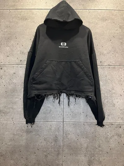 Pre-owned Balenciaga Unity Distressed Cropped Hoodie In Black