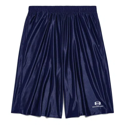 Balenciaga Wide-leg Logo-embroidered Satin-twill Shorts In Blue