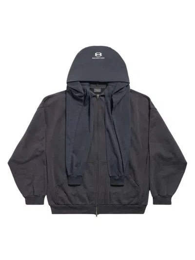 Balenciaga Unity Sports Icon Incognito Oversized Zip-up Hoodie In Dark Blue