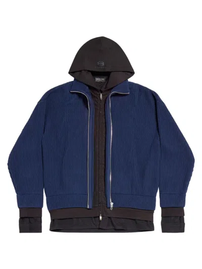 Balenciaga Unity Sports Icon Layered Oversized Zip-up Hoodie In Blue