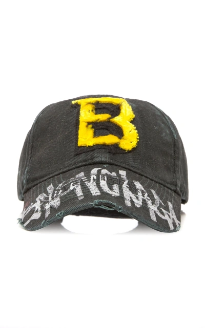 BALENCIAGA★Distressed embroidered cotton-drill baseball cap BALENCIAGA Embroidered distressed cotton-twill baseball cap