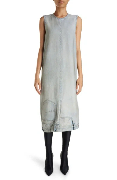 Balenciaga Upside Down Denim Midi Dress In Dirty Blue