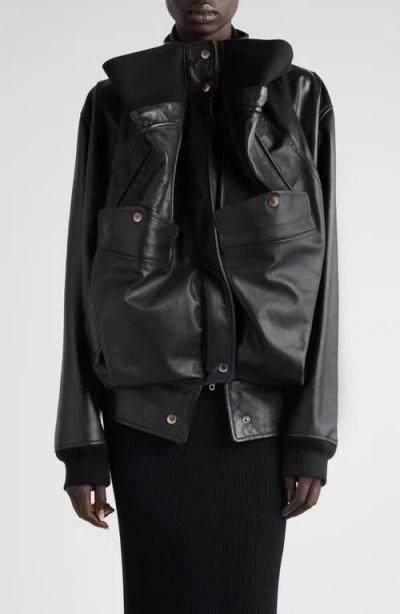 Balenciaga Upside Down Lambskin Leather Blouson Jacket In Black