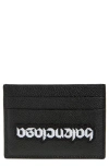 Balenciaga Upside Down Logo Leather Card Holder In Black