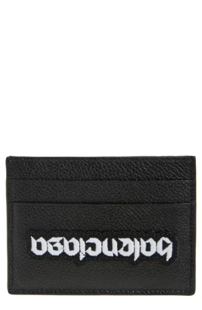 Balenciaga Upside Down Logo Leather Card Holder In Black