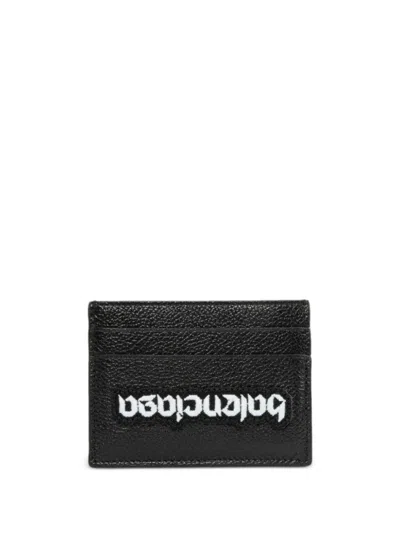 BALENCIAGA UPSIDE-DOWN LOGO LEATHER CARDHOLDER