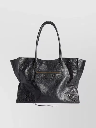 Balenciaga Urban Leather Tote Zip Pocket In Black