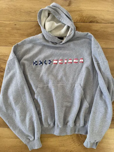 Pre-owned Balenciaga Usa Flag Exclusive Distressed Hoodie In Gray