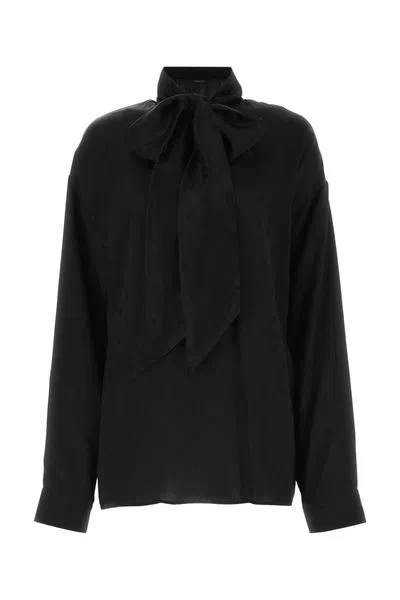 Balenciaga V-neck Black Blouse With Bow For Women