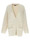 Balenciaga Wool Blend Jacquard Cardigan With V-neckline In White
