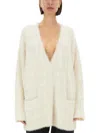Balenciaga Wool Blend Jacquard Cardigan With V-neckline In White