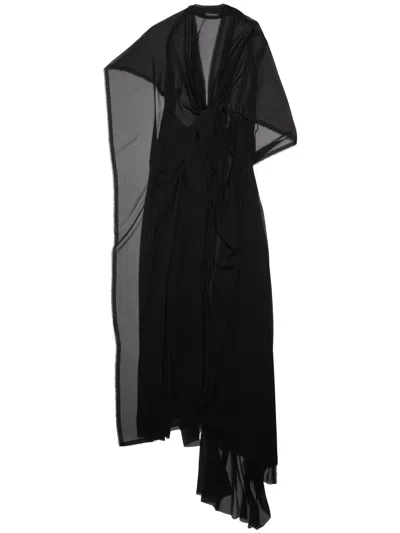 Balenciaga V-neck Layered Midi Dress In Black