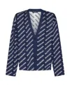 Balenciaga All-over Logo Button-up Cardigan In Blue