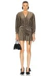 Balenciaga Laminated Mini Draped Dress In Gold