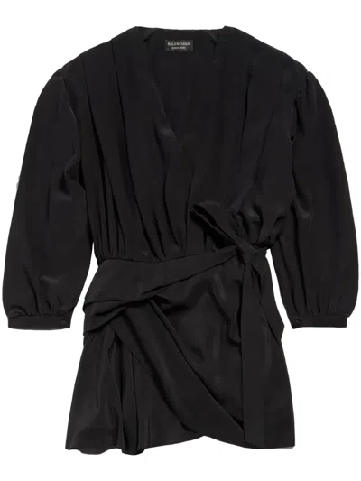 Balenciaga Mini Dress With Belted Waist And Wrap Detail In Black