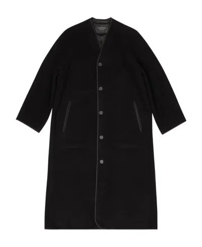 Balenciaga V-neck Single-breasted Coat In Black