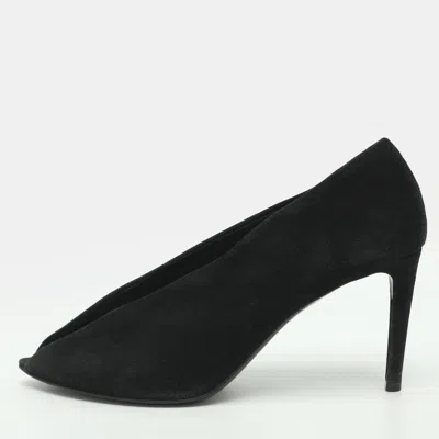 Pre-owned Balenciaga V Neck Size 39 Black Suede Peep Toe Pumps