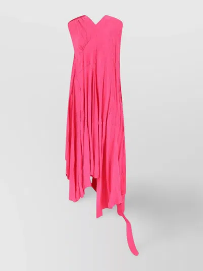 Balenciaga V-neckline Wrap Dress Asymmetrical Hem In Pink